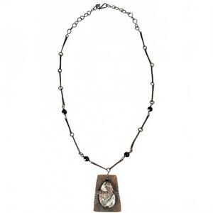 Vintage Studio Copper Necklace Agate Cabochon Pendant Artisan Signed Handcrafted